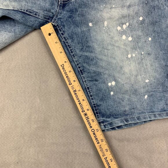 Southpole Mens Jean Shorts 32 Slim Blue Denim Paint Splatter Stretch Faded 11" - Picture 5 of 10